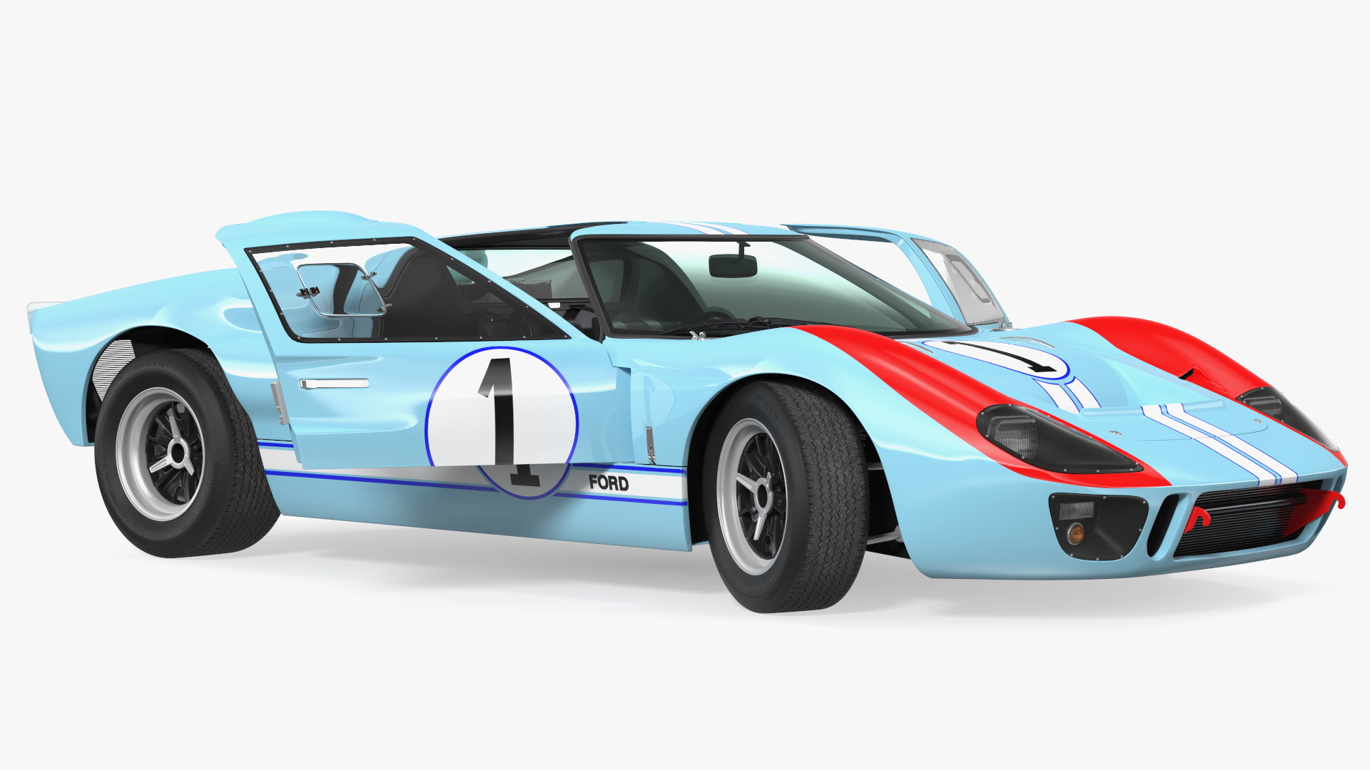 Ford GT40 Racing Car Blue Rigged 3D