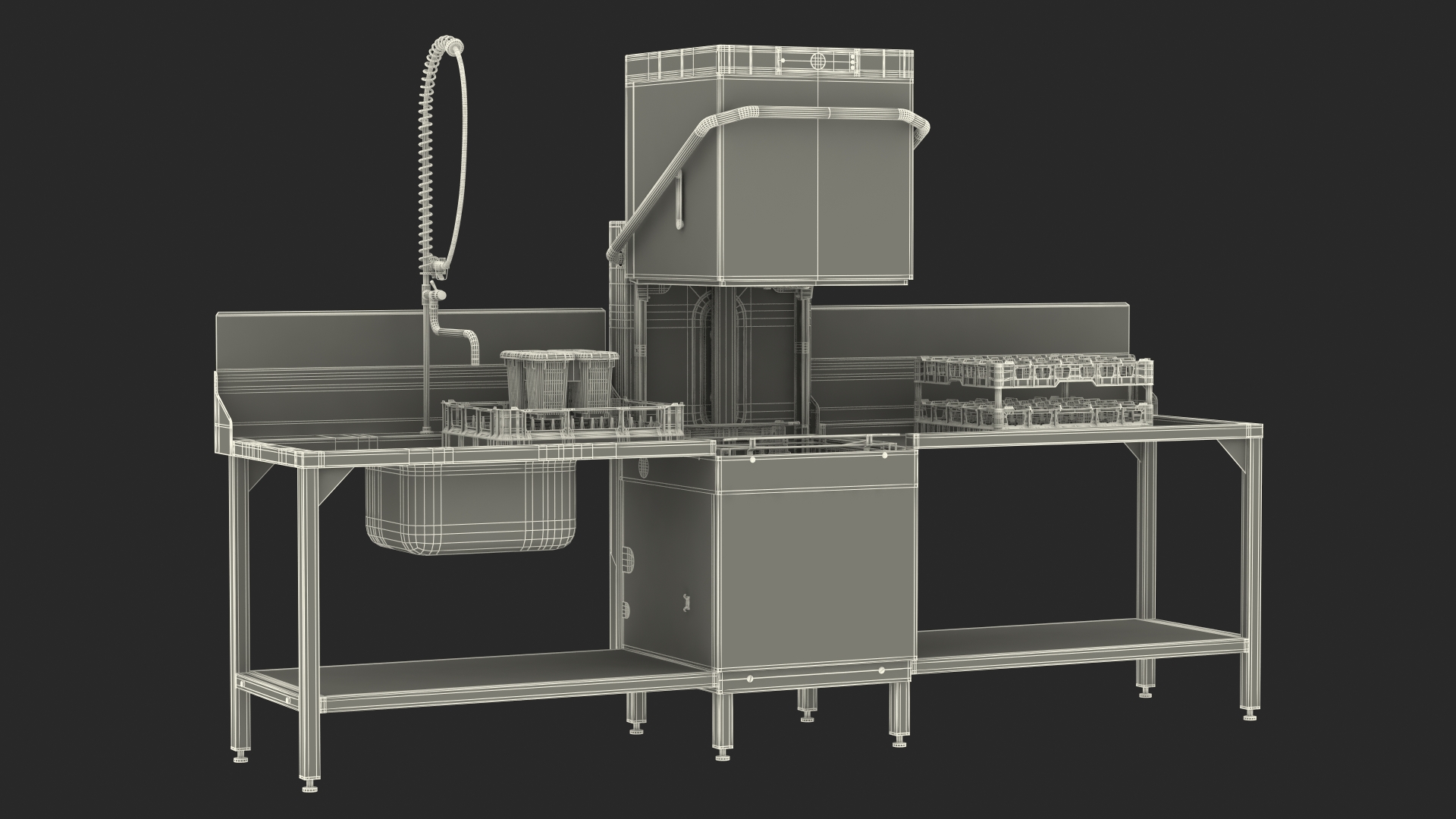 3D Dishwasher Hobart with Unloading Table model