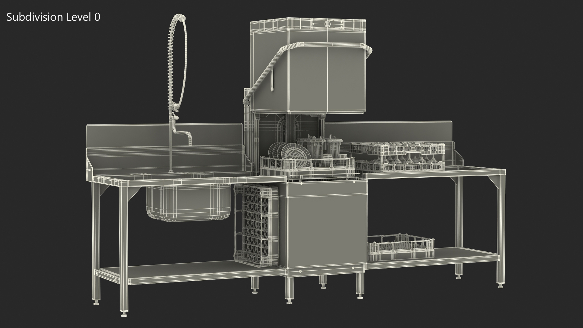 3D Commercial Dishwasher with Dishes model