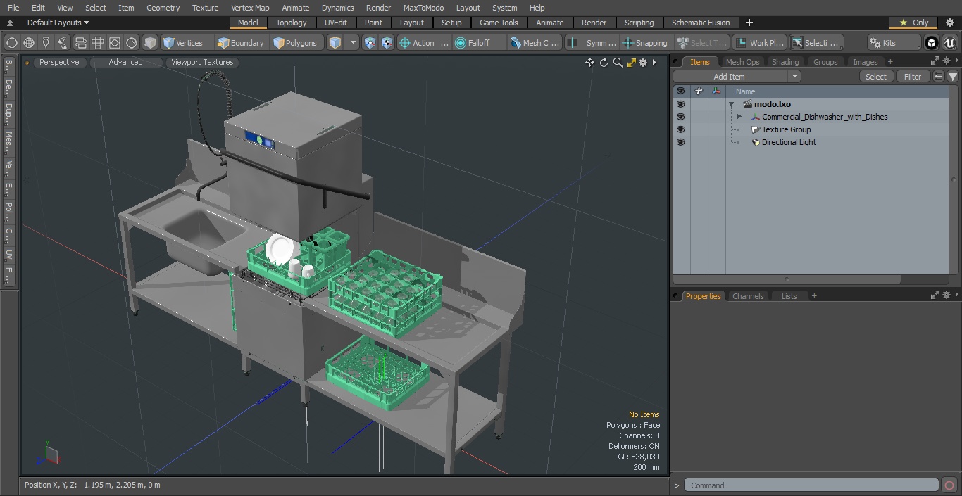 3D Commercial Dishwasher with Dishes model