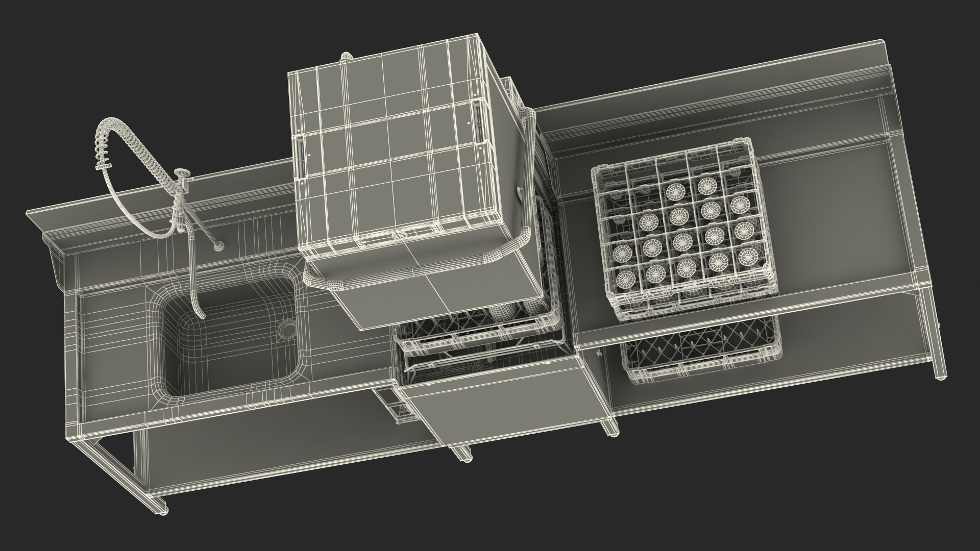 3D Commercial Dishwasher with Dishes model