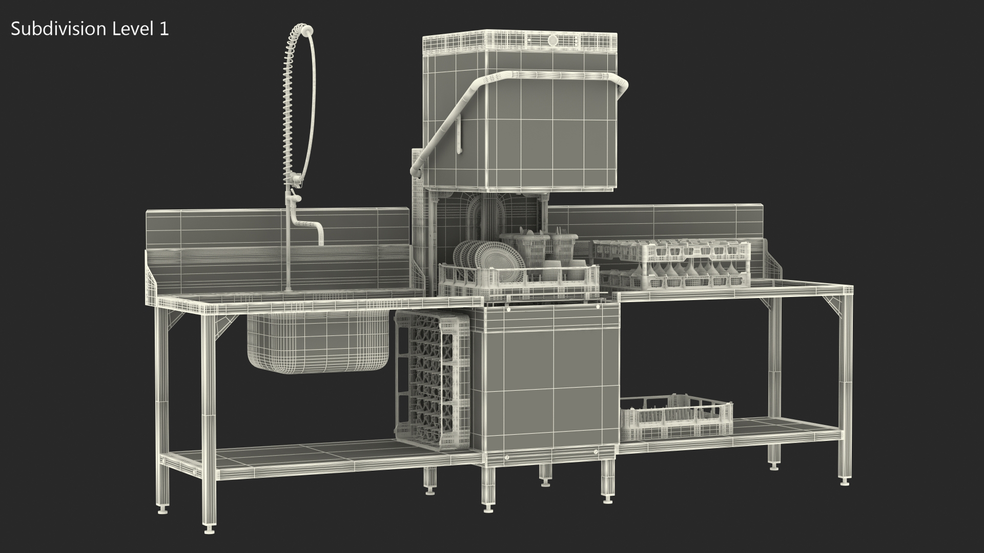 3D Commercial Dishwasher with Dishes model