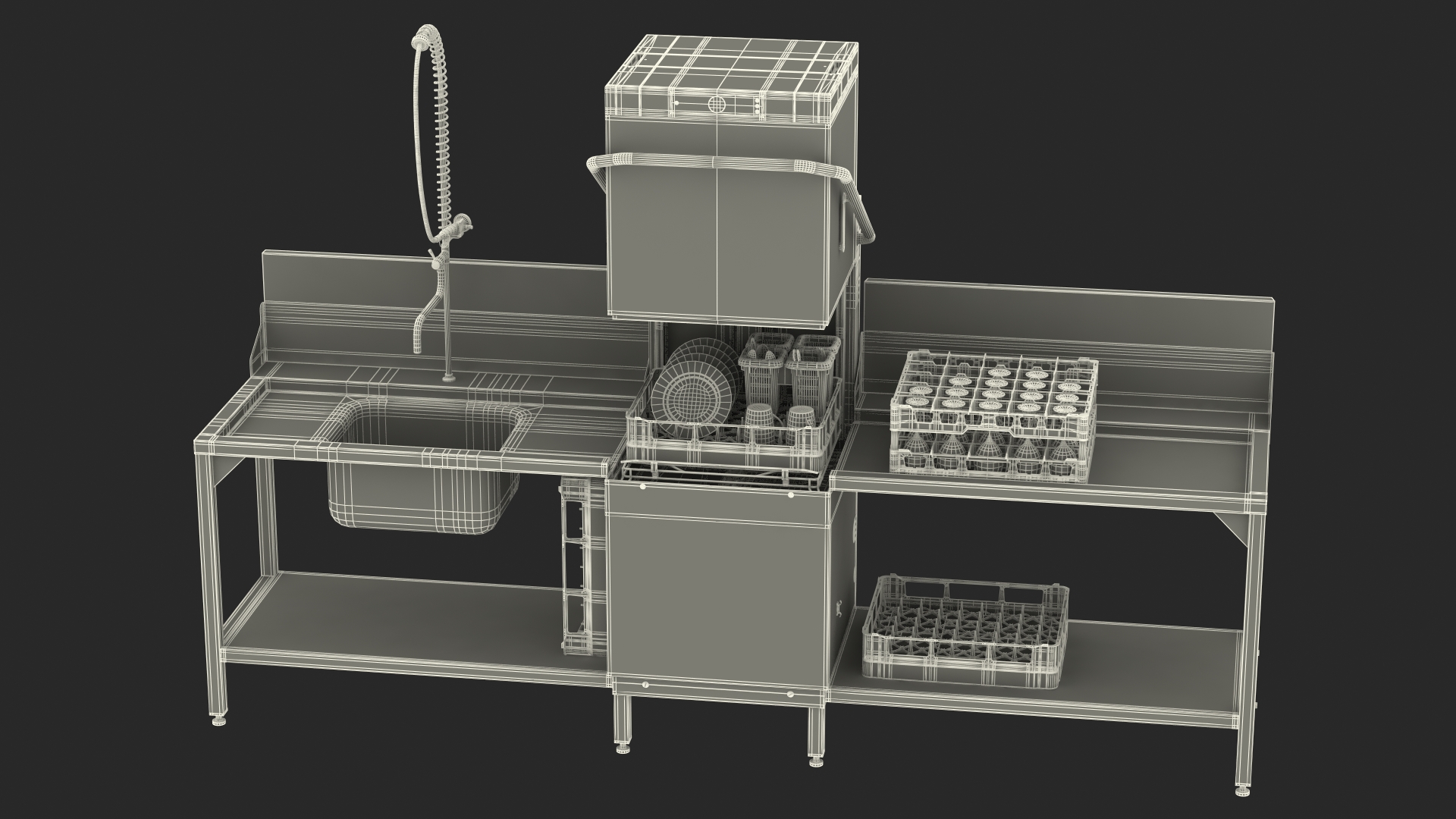 3D Commercial Dishwasher with Dishes model