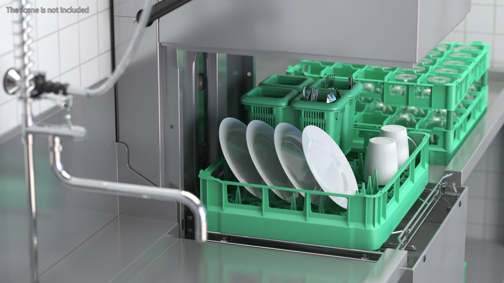 3D Commercial Dishwasher with Dishes model