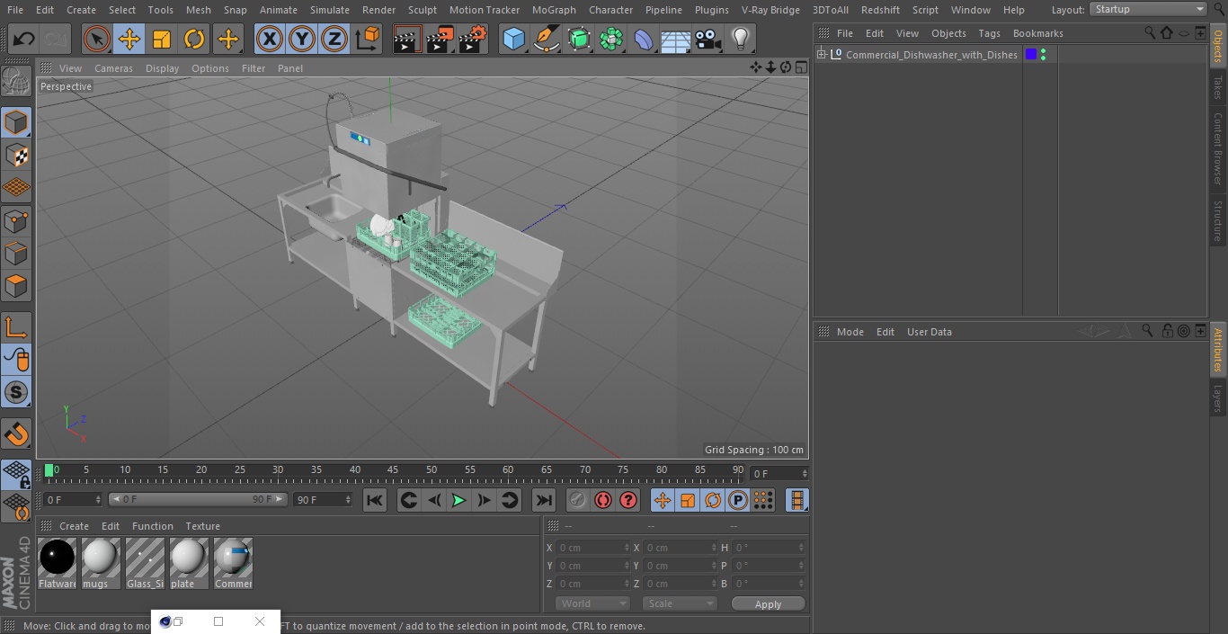 3D Commercial Dishwasher with Dishes model