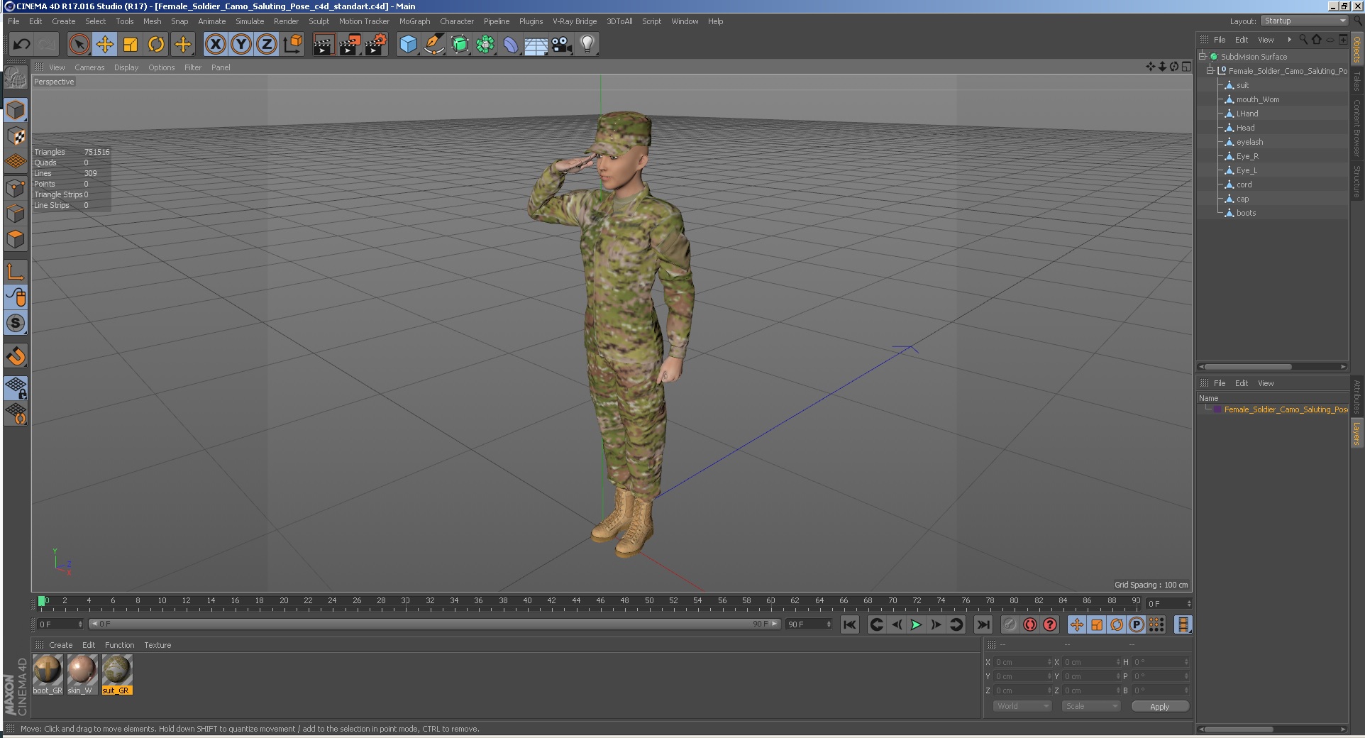 3D Female Soldier Camo Saluting Pose model