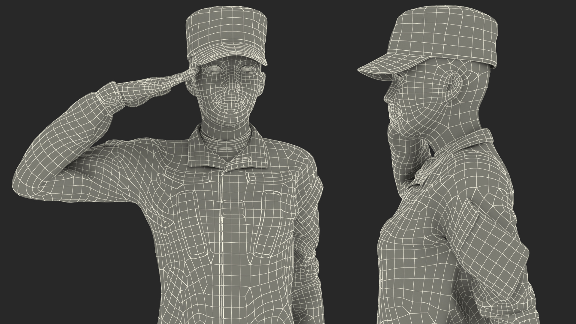 3D Female Soldier Camo Saluting Pose model