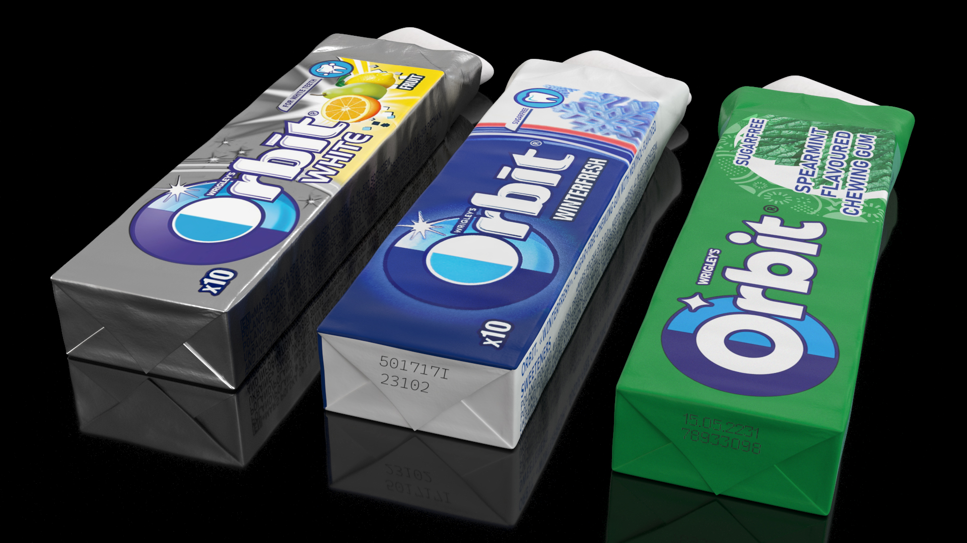 3D model Orbit Chewing Gum Three Tastes Open with Pads