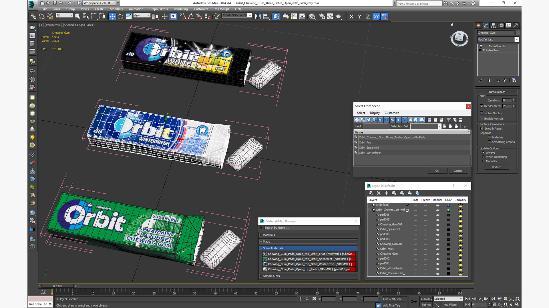 3D model Orbit Chewing Gum Three Tastes Open with Pads