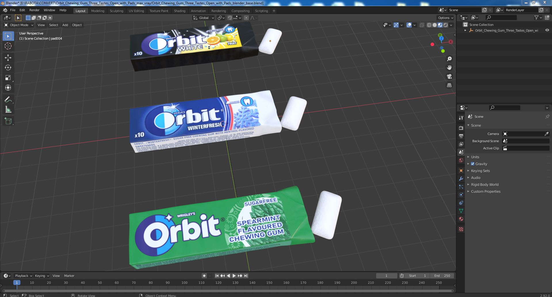 3D model Orbit Chewing Gum Three Tastes Open with Pads