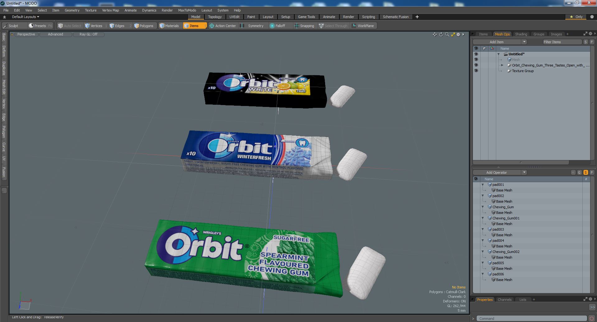 3D model Orbit Chewing Gum Three Tastes Open with Pads