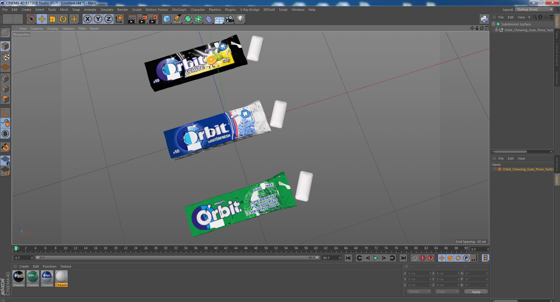 3D model Orbit Chewing Gum Three Tastes Open with Pads