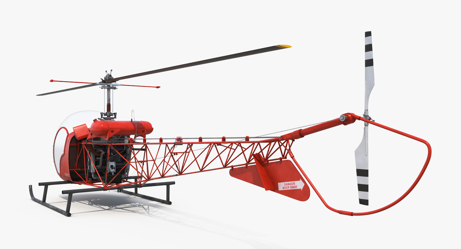 3D model Light Helicopter Bell 47 Red Rigged