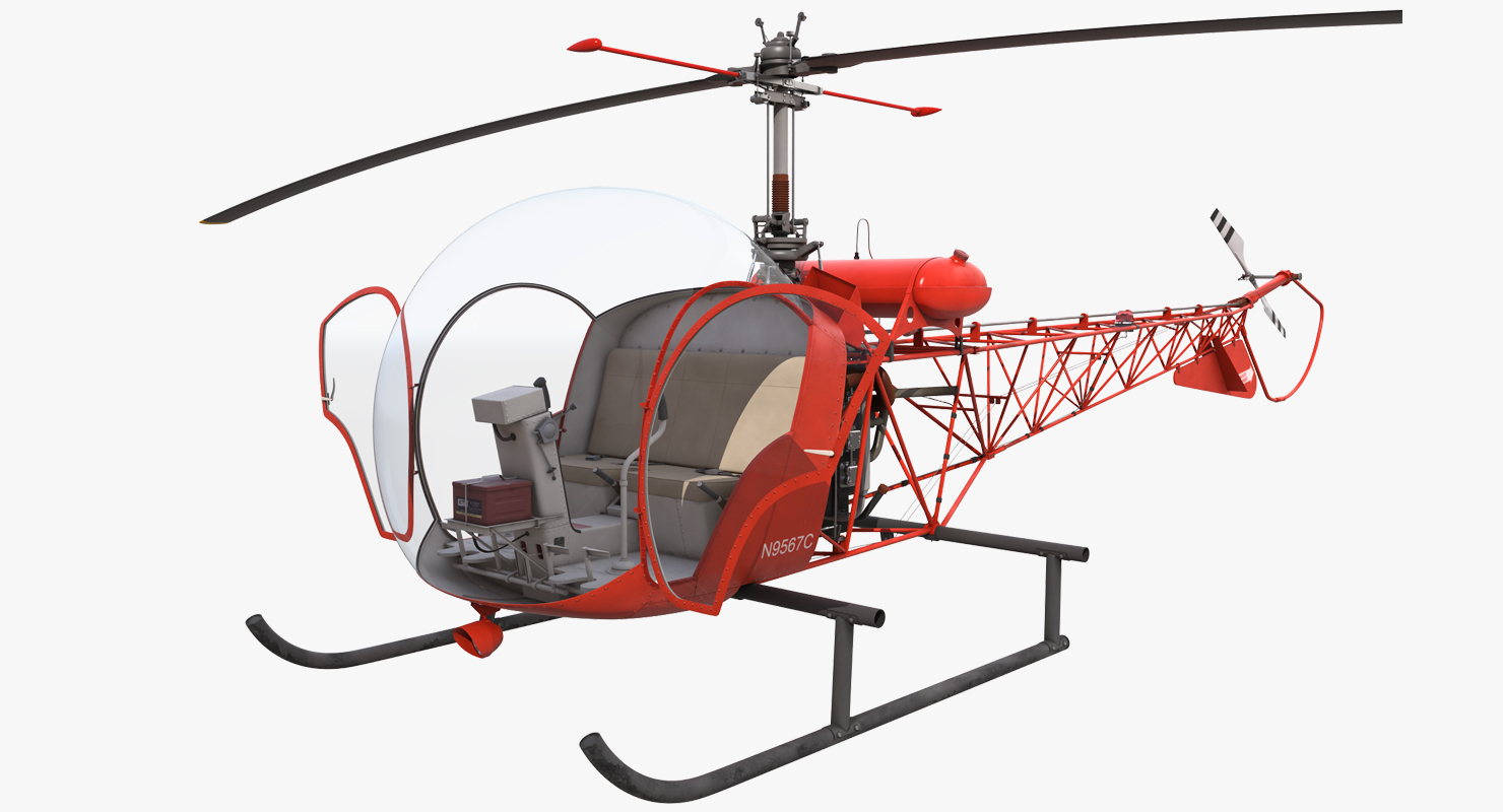 3D model Light Helicopter Bell 47 Red Rigged