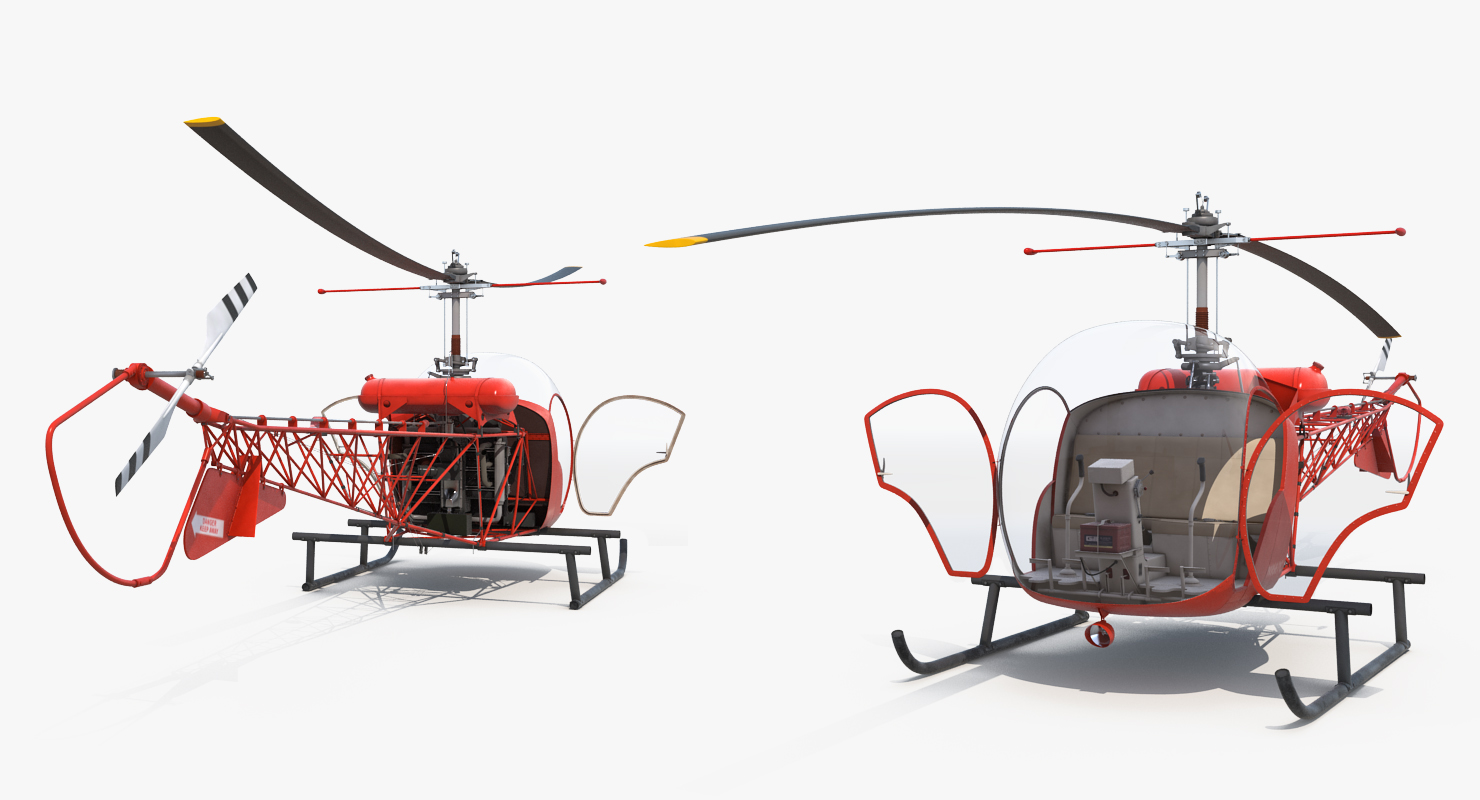 3D model Light Helicopter Bell 47 Red Rigged