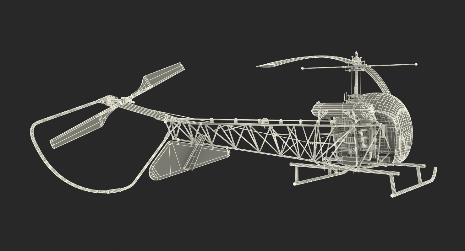 3D model Light Helicopter Bell 47 Red Rigged