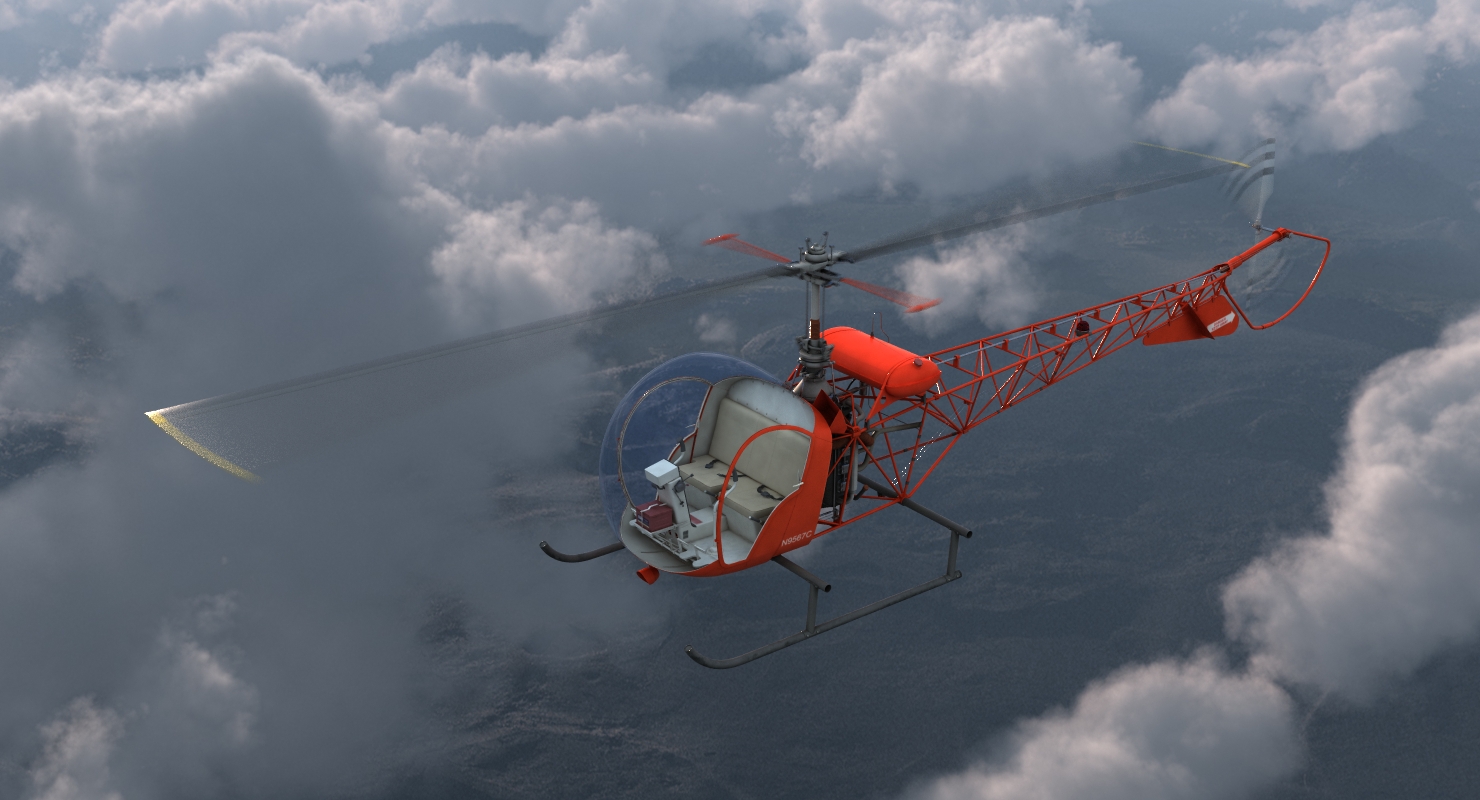 3D model Light Helicopter Bell 47 Red Rigged