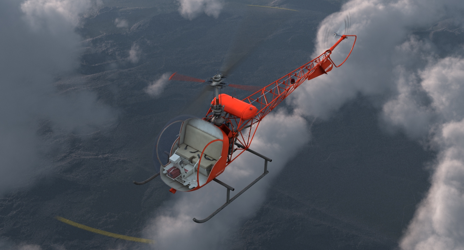 3D model Light Helicopter Bell 47 Red Rigged