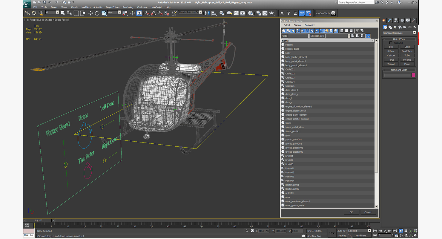 3D model Light Helicopter Bell 47 Red Rigged