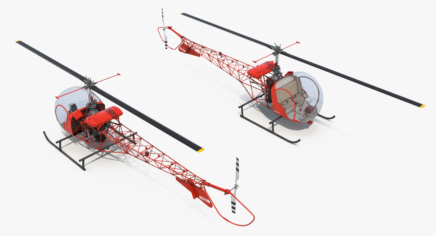 3D model Light Helicopter Bell 47 Red Rigged