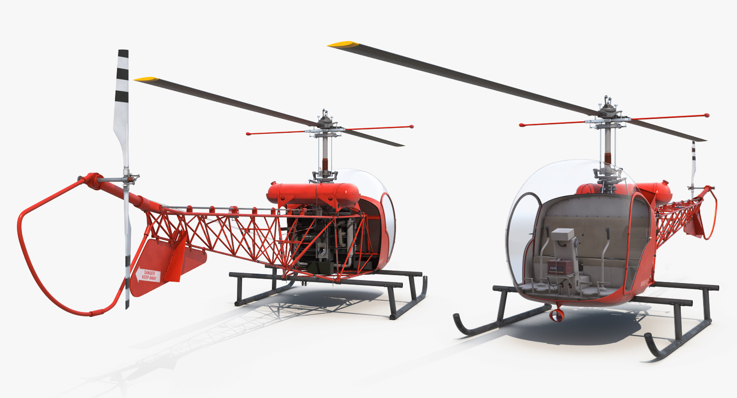 3D model Light Helicopter Bell 47 Red Rigged