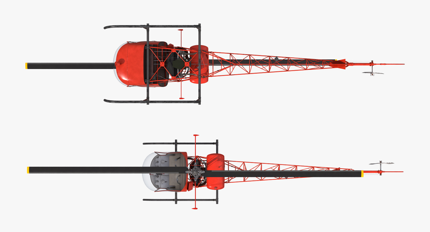 3D model Light Helicopter Bell 47 Red Rigged