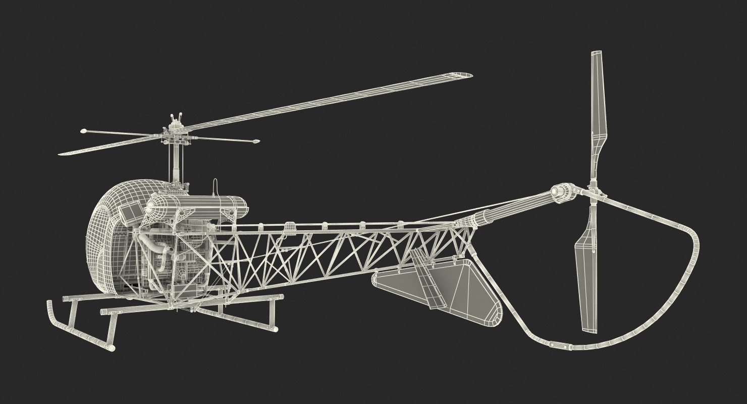 3D model Light Helicopter Bell 47 Red Rigged