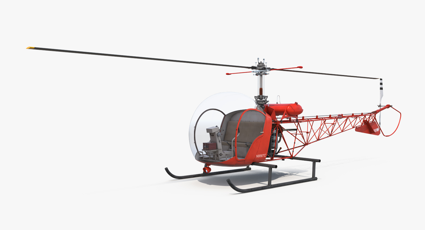 3D model Light Helicopter Bell 47 Red Rigged