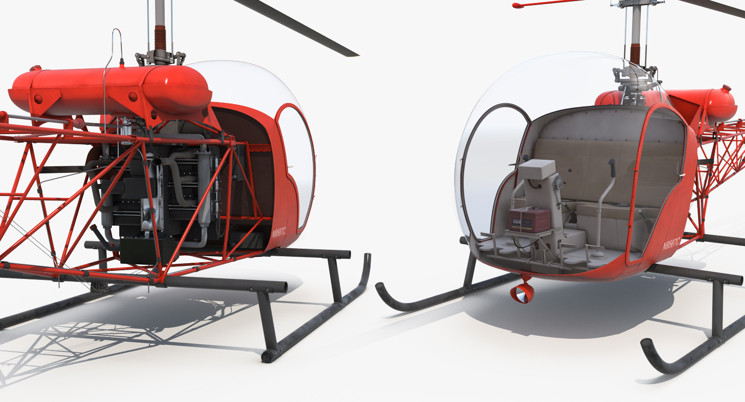 3D model Light Helicopter Bell 47 Red Rigged