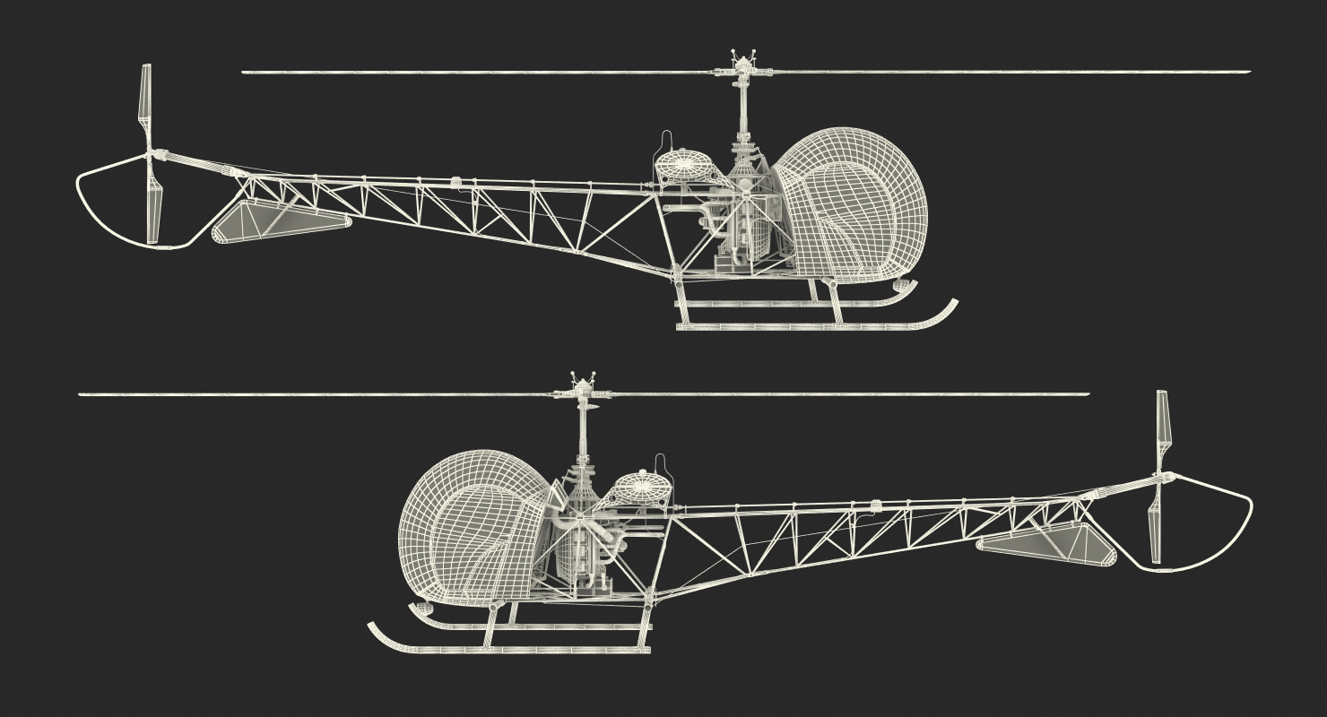 3D model Light Helicopter Bell 47 Red Rigged