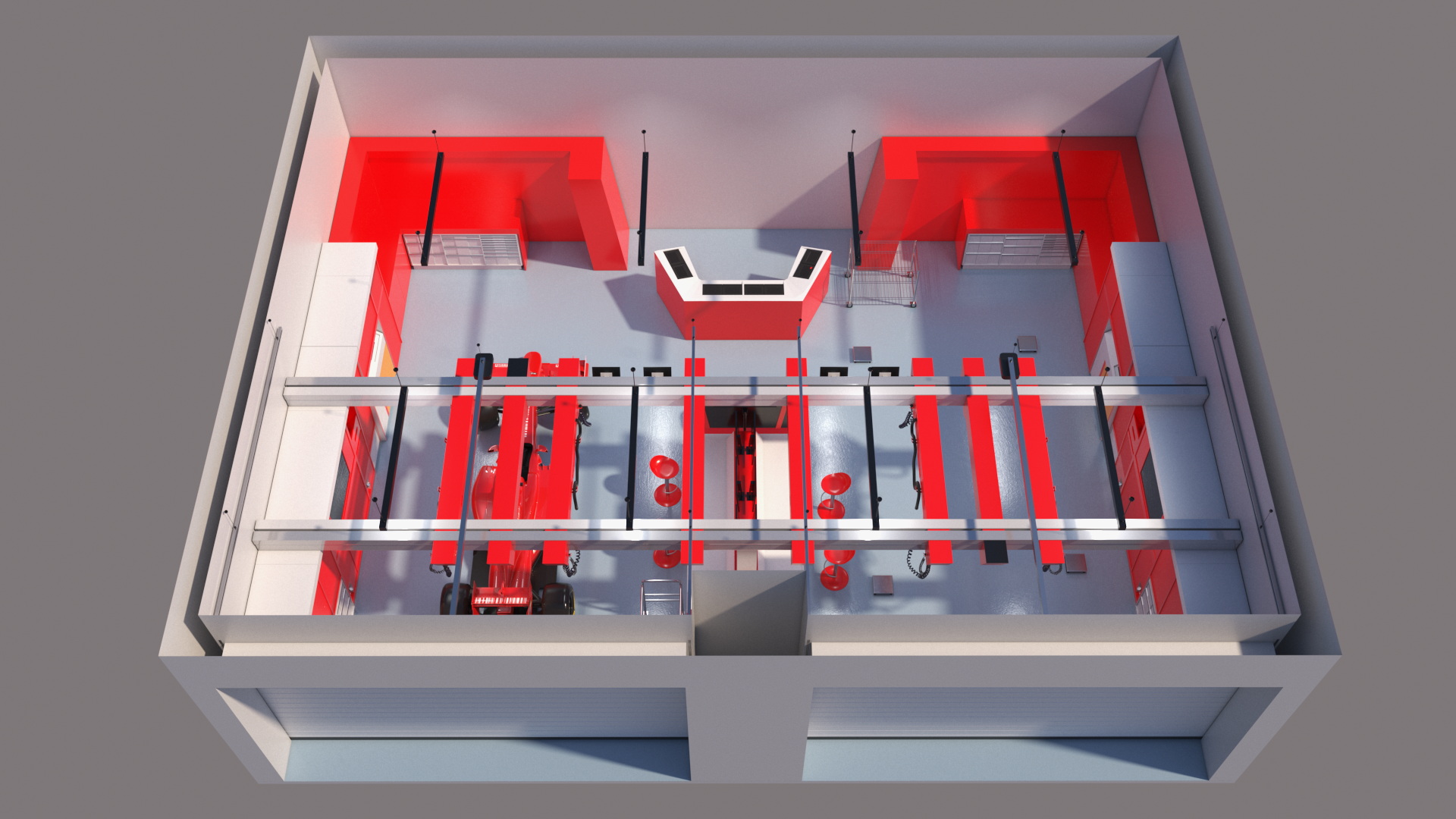 3D model Race Car Garage and Formula One Car