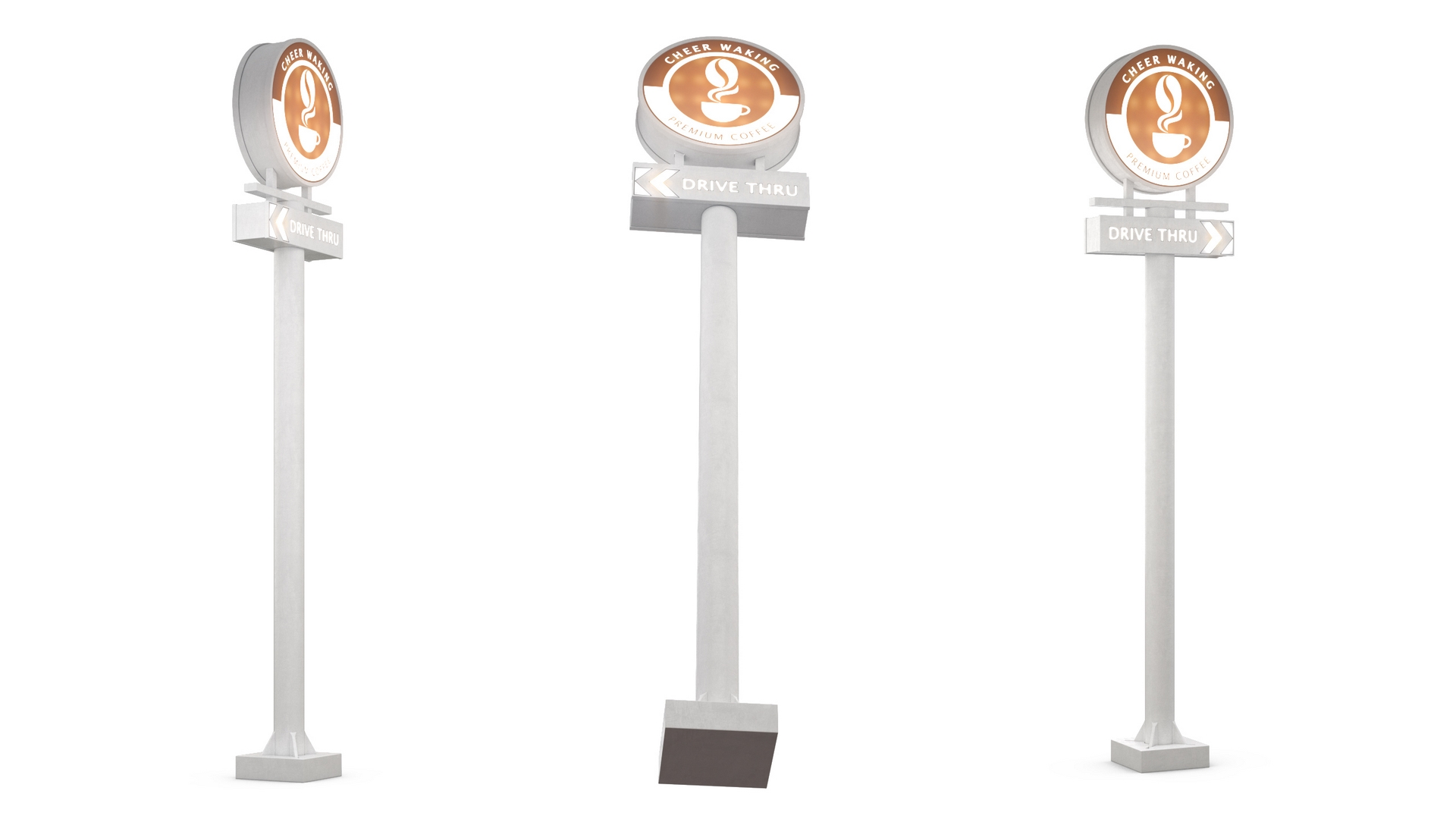 Tall Coffee Shop Drive Thru Signage Light On 3D model