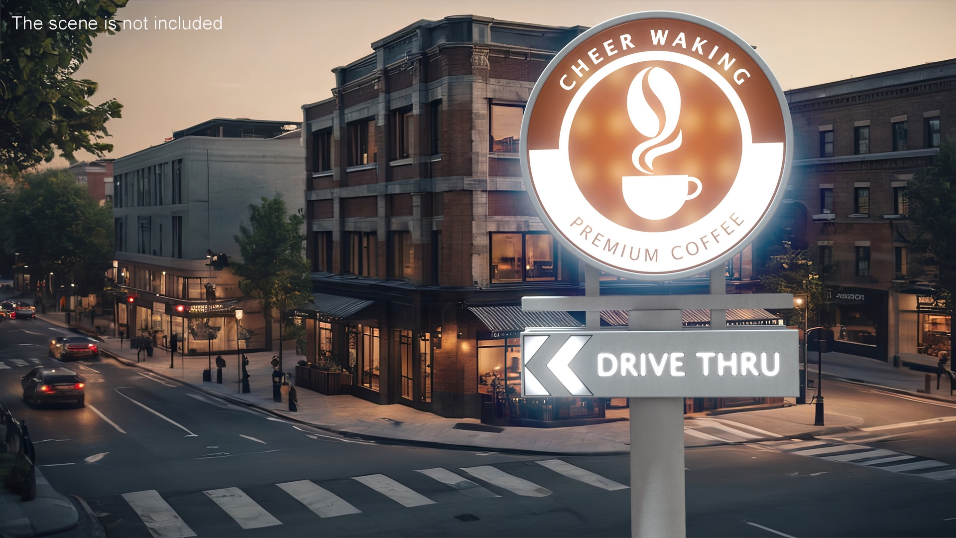 Tall Coffee Shop Drive Thru Signage Light On 3D model