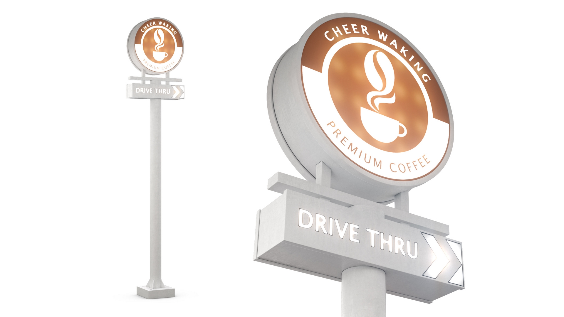 Tall Coffee Shop Drive Thru Signage Light On 3D model