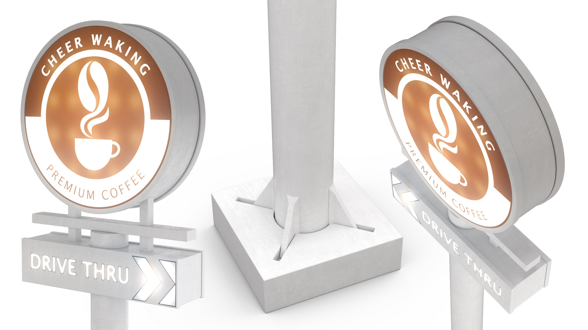 Tall Coffee Shop Drive Thru Signage Light On 3D model