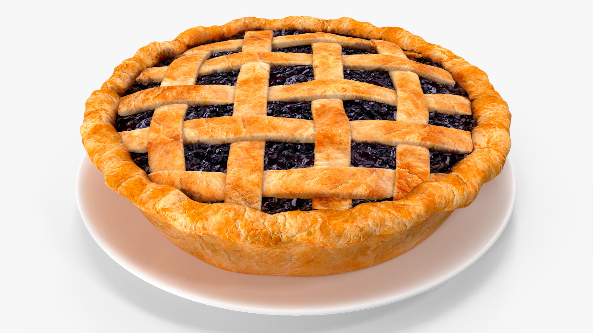 Blueberry Lattice Pie With Plate 3D