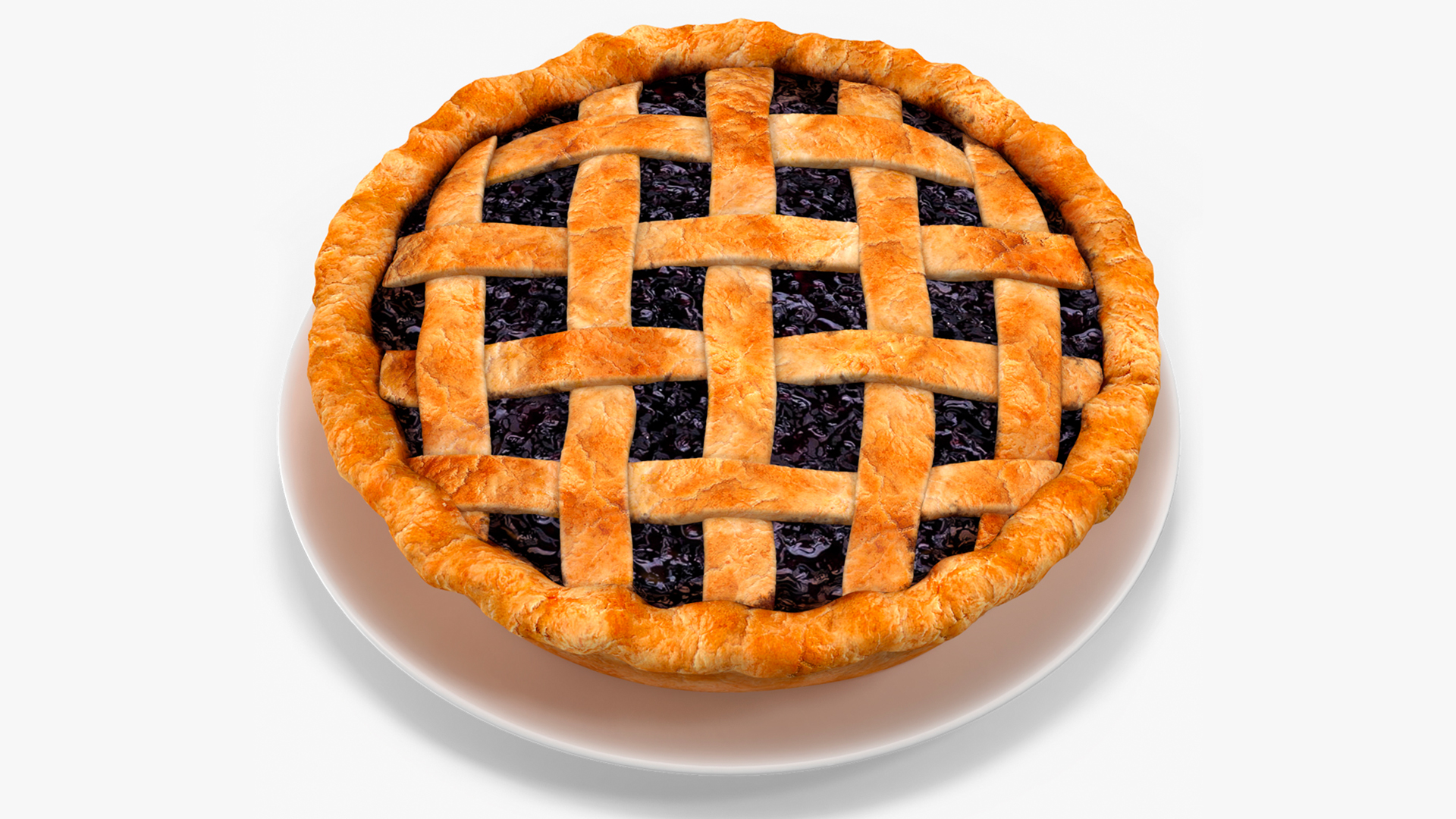 Blueberry Lattice Pie With Plate 3D