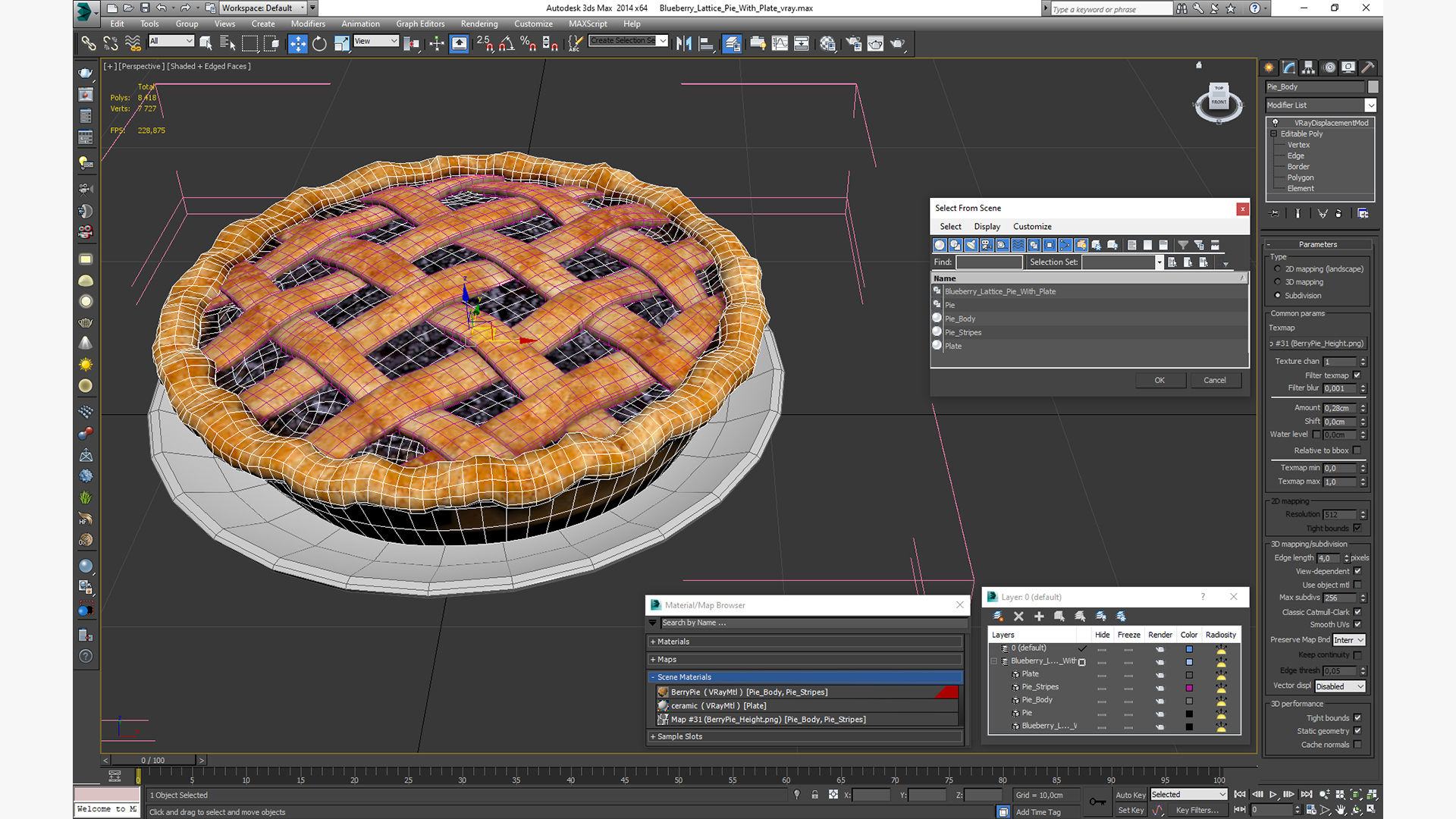 Blueberry Lattice Pie With Plate 3D