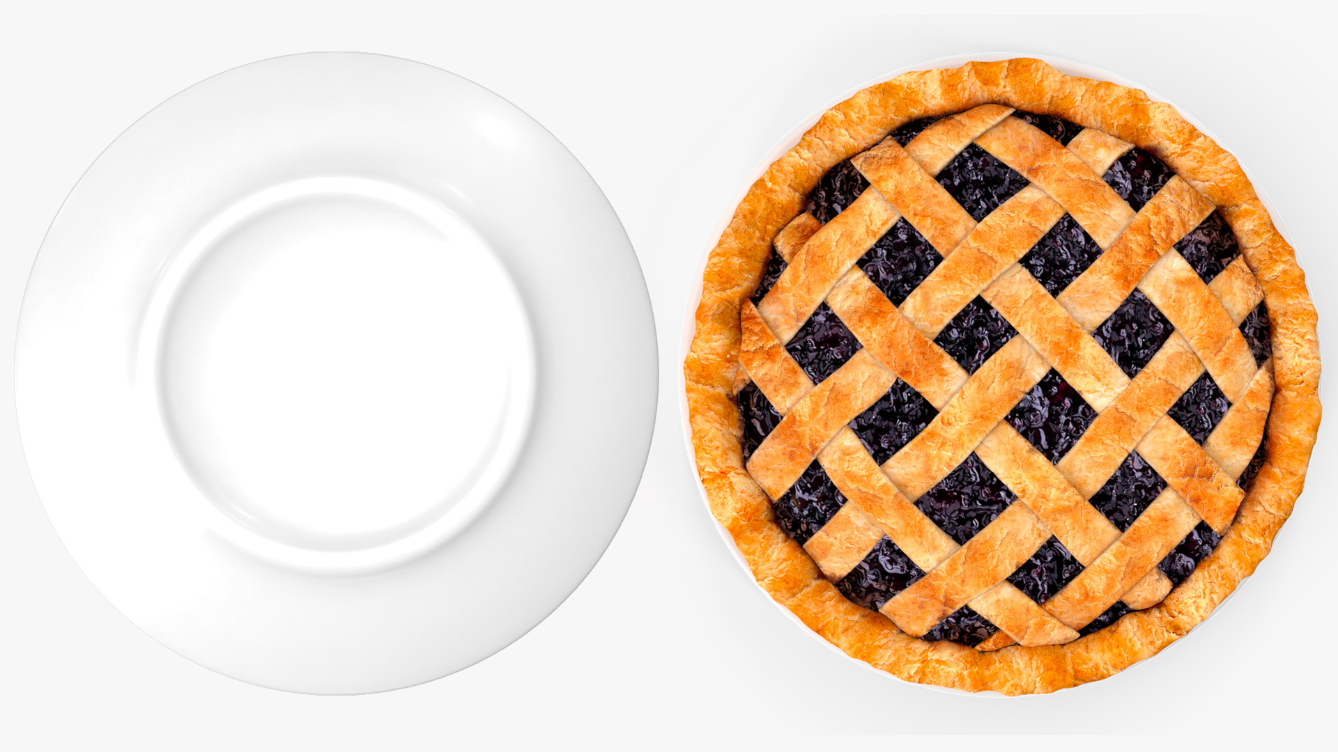 Blueberry Lattice Pie With Plate 3D