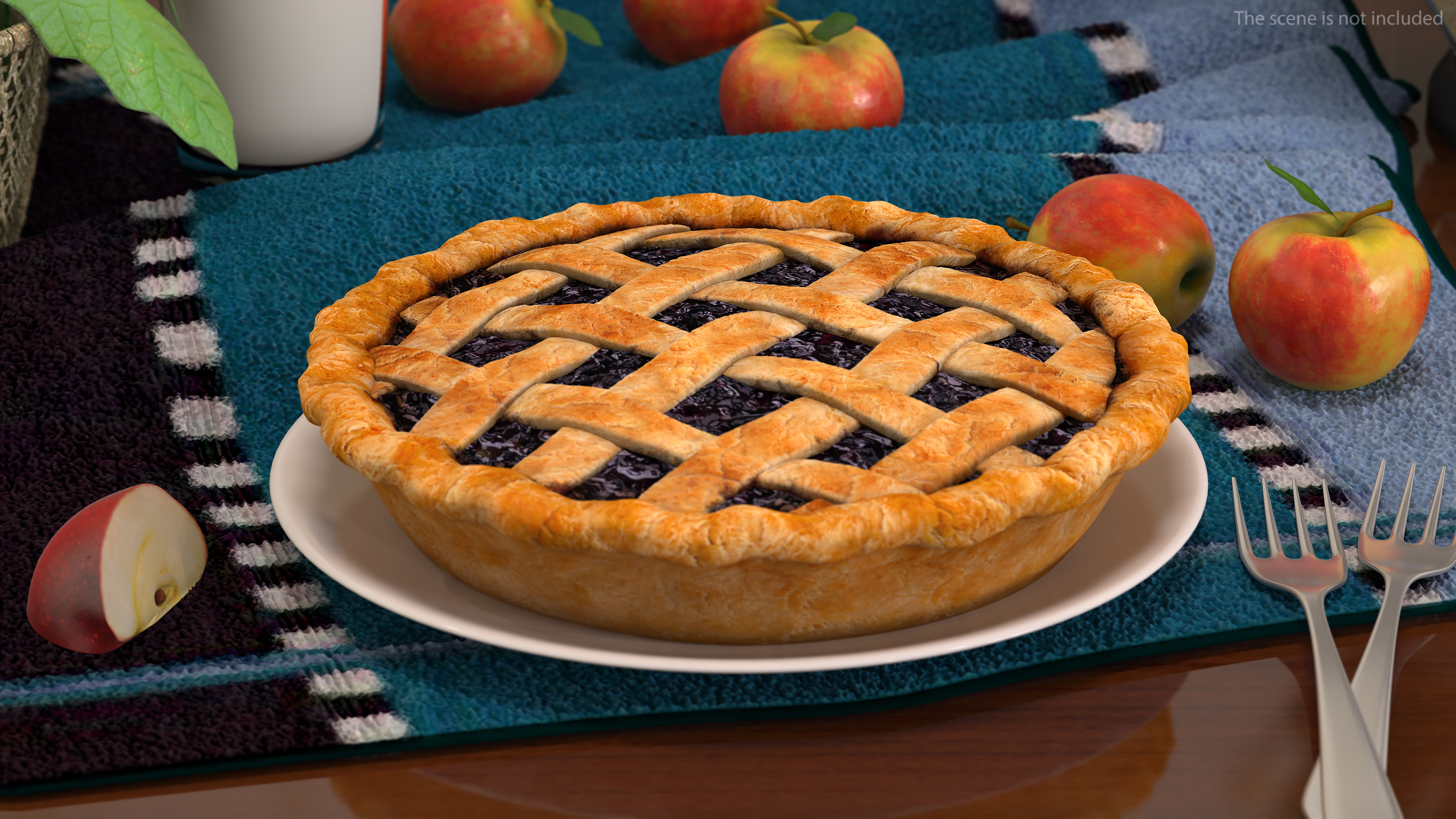 Blueberry Lattice Pie With Plate 3D