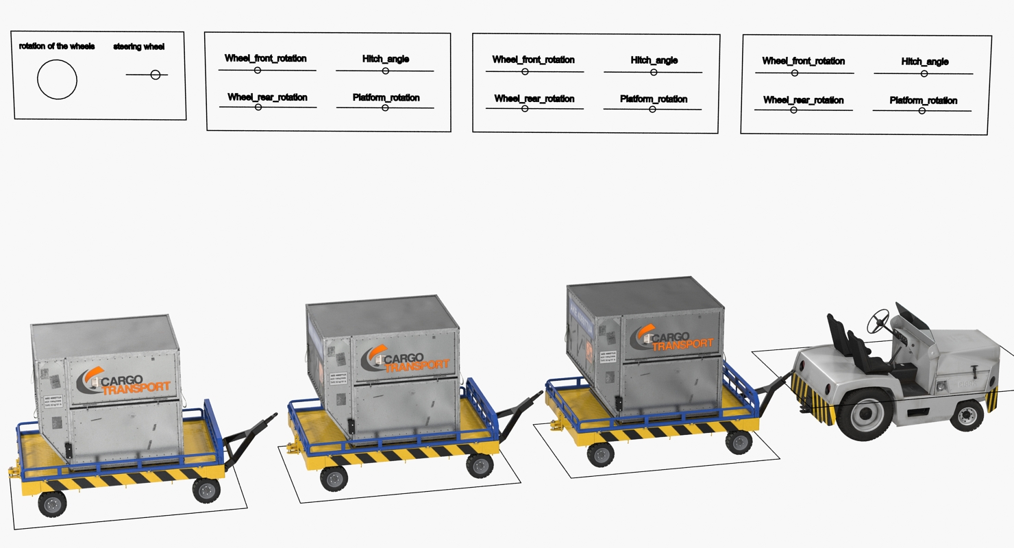 Airport Tug Clark CT30 Carrying Passengers Luggage Rigged 3D