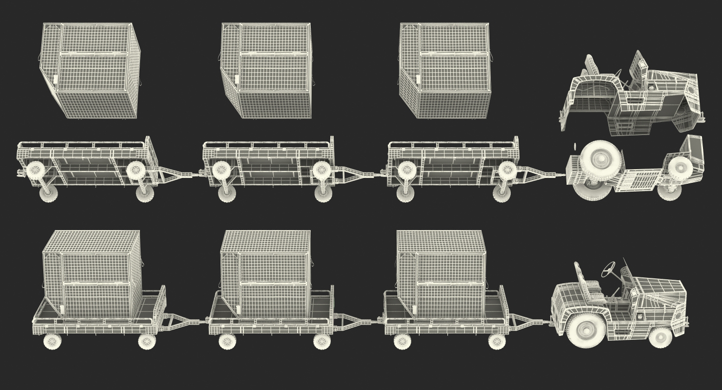 Airport Tug Clark CT30 Carrying Passengers Luggage Rigged 3D