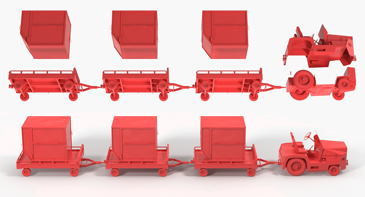 Airport Tug Clark CT30 Carrying Passengers Luggage Rigged 3D