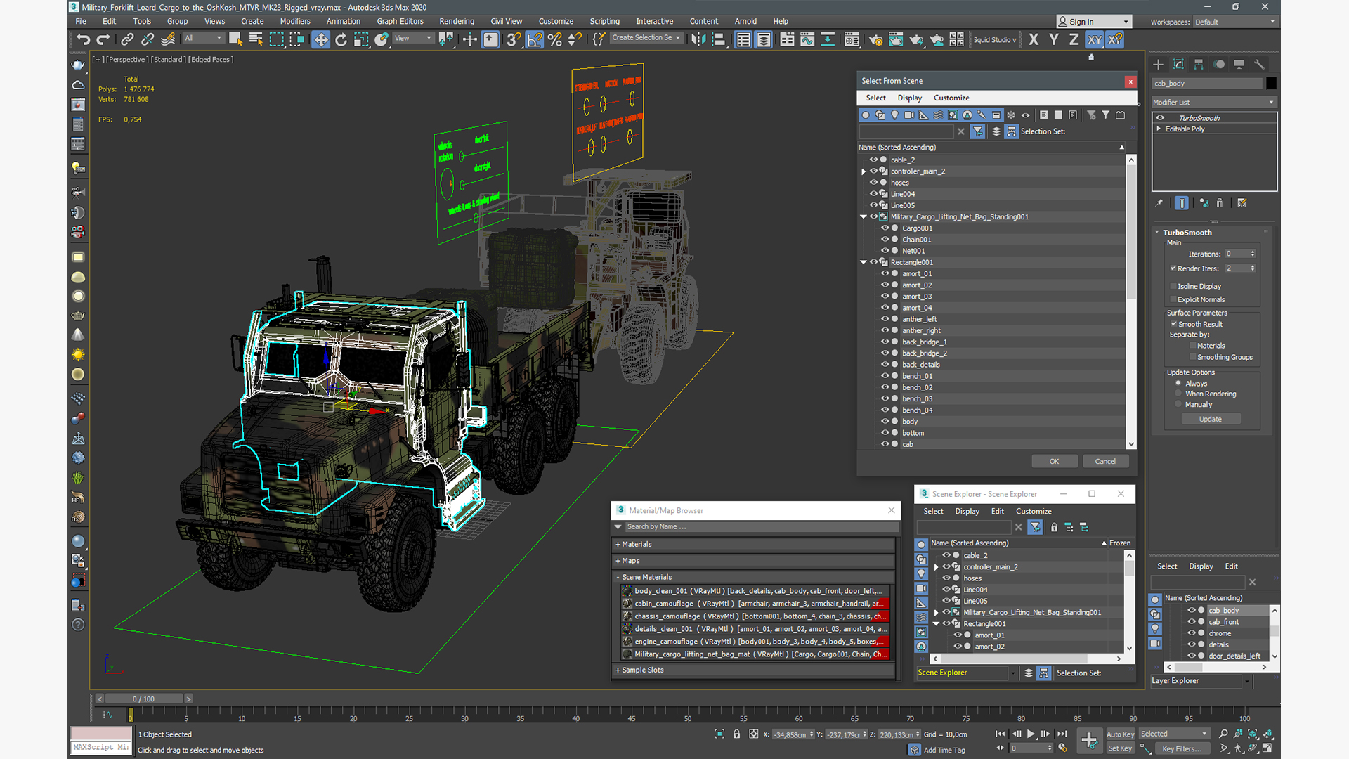 3D model Military Cargo Truck OshKosh MTVR MK23 Rigged