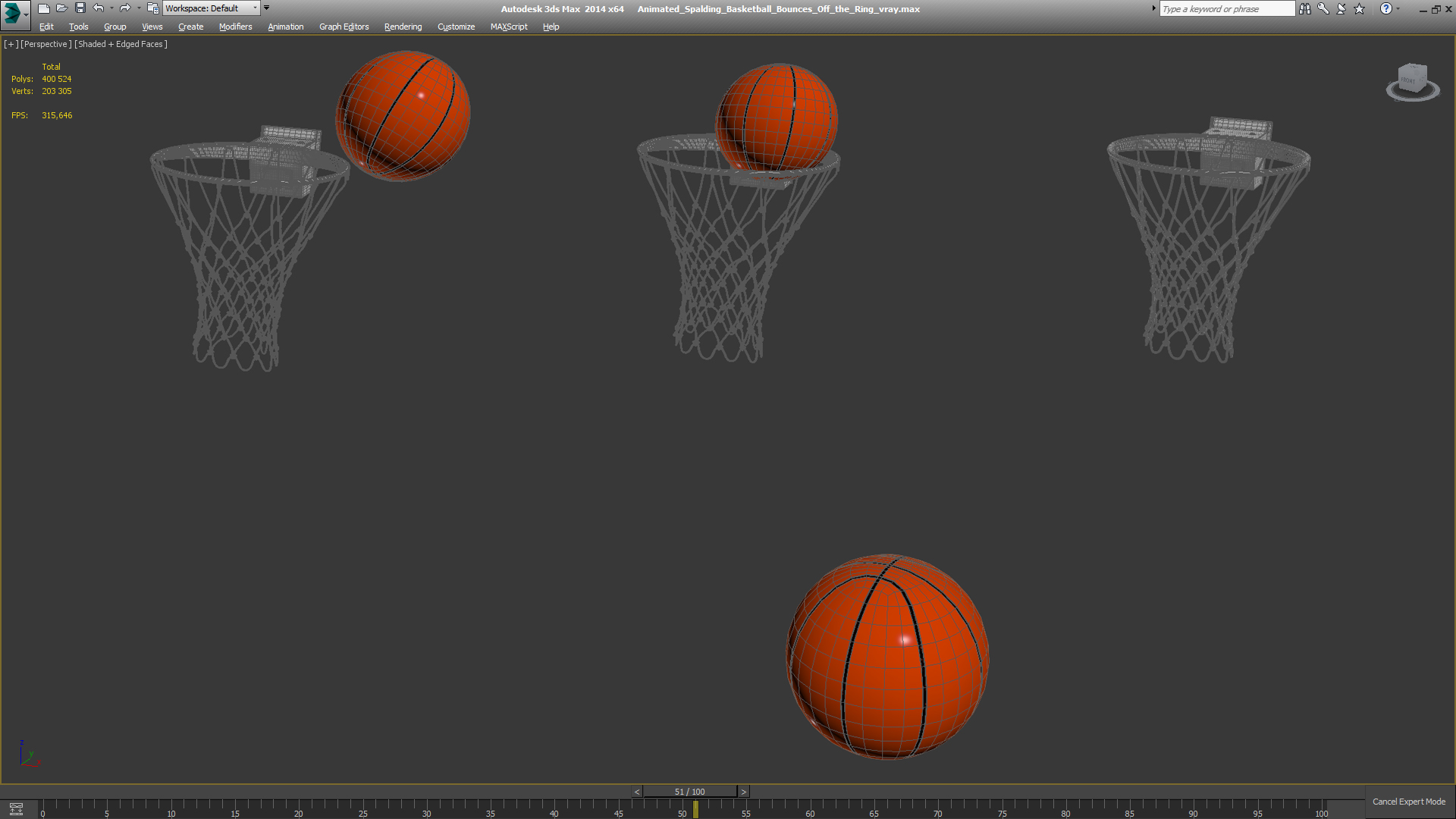 Animated Spalding Basketball Bounces Off the Ring 3D model