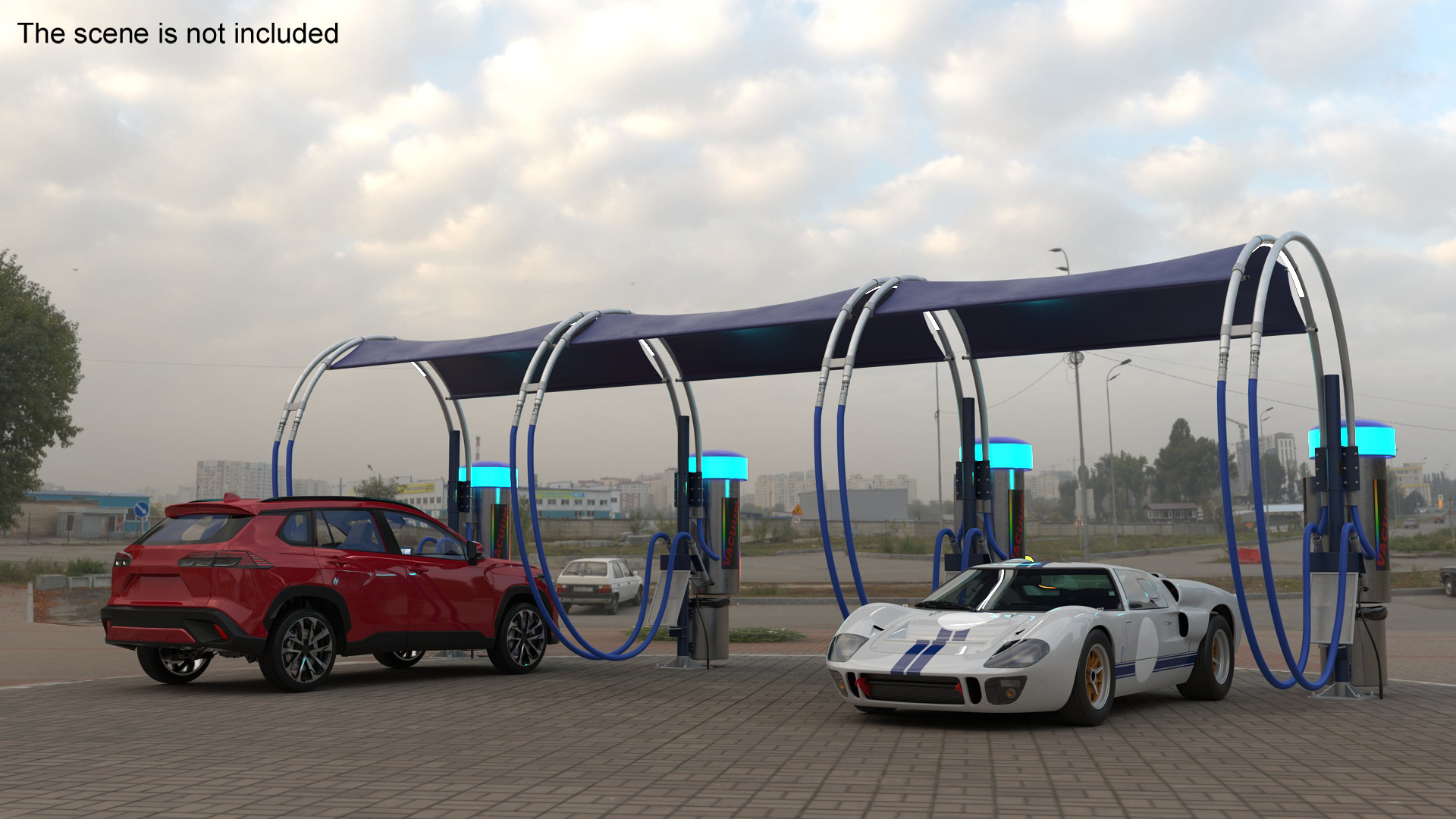 Self-Service Car Wash with Vacuum Cleaner and Vehicles 3D model