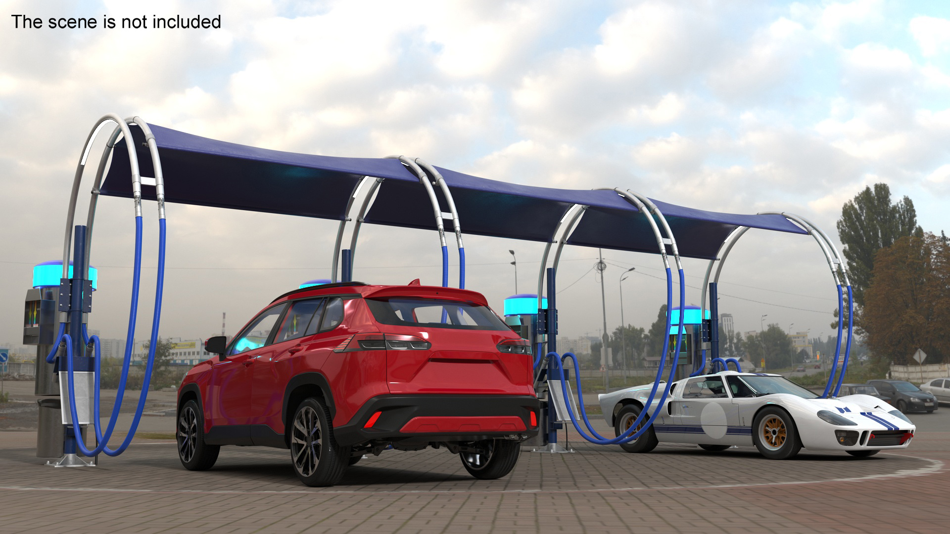 Self-Service Car Wash with Vacuum Cleaner and Vehicles 3D model