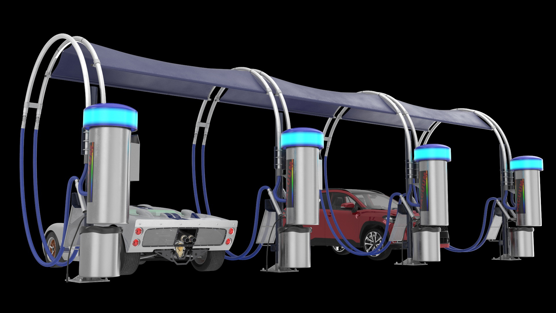 Self-Service Car Wash with Vacuum Cleaner and Vehicles 3D model