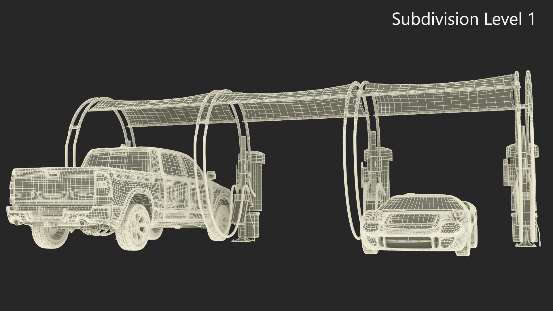 Self-Service Car Wash with Vacuum Cleaner and Vehicles 3D model