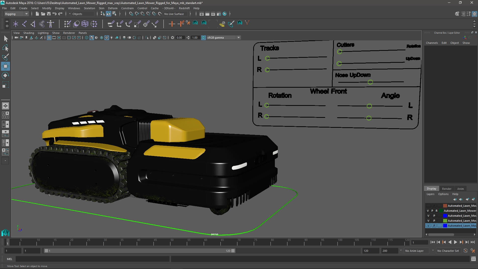 3D Automated Lawn Mower Rigged for Maya